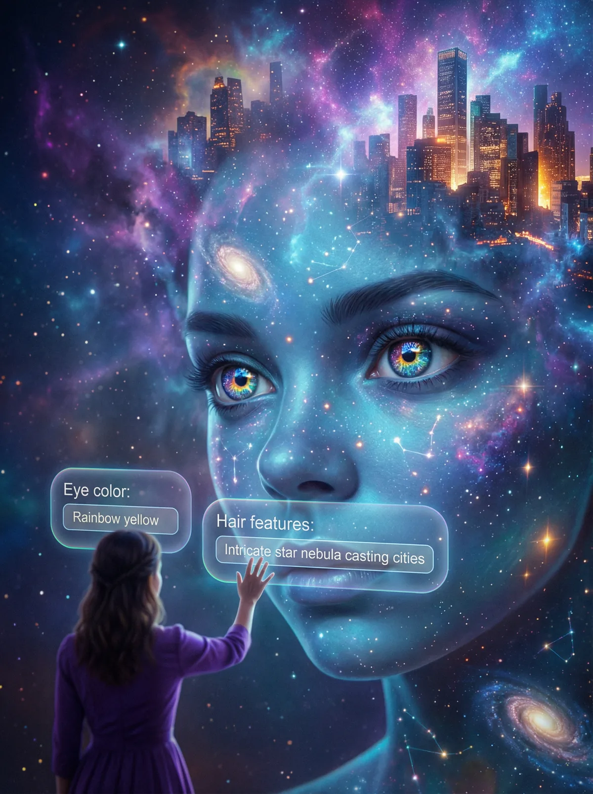 A cosmic muse shaped by a prompt